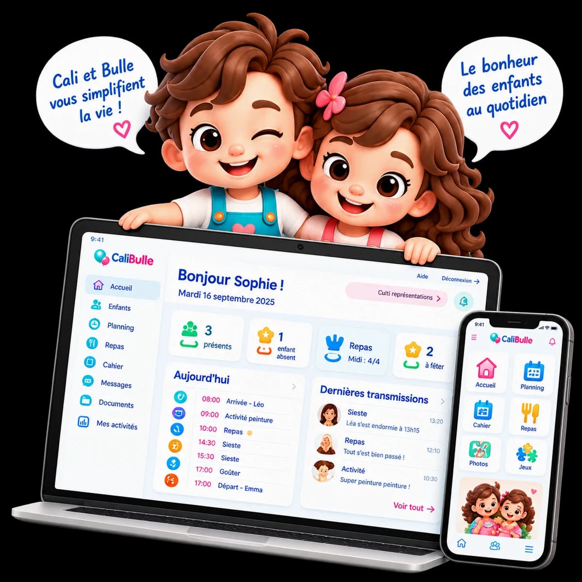 Calibulle sur ordinateur et sur mobile, présenté par Cali et Bulle